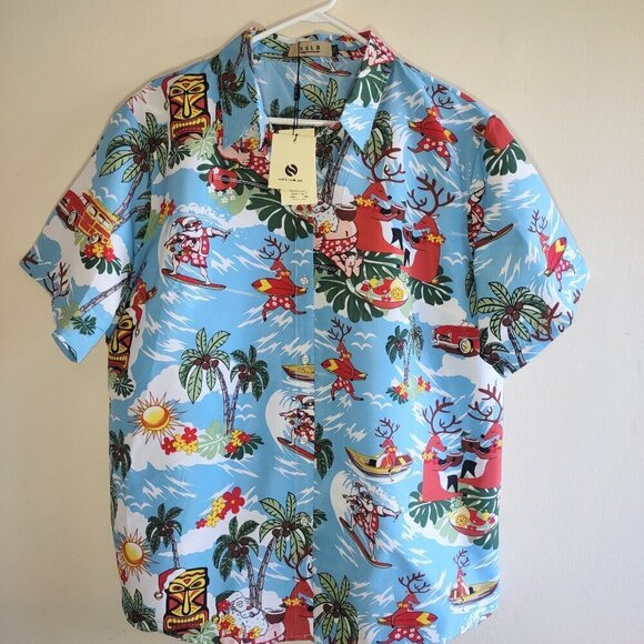 NWT 'Surf Santa Tiki Bar Tropical Shirt - SSLR  Short Sleeve Hawaiian  Women XXL - Picture 4 of 8